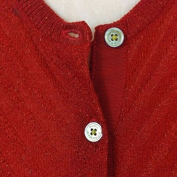 Dana Buchman Red Metallic Gold Chevron Knit Button Up Cardigan Medium - Picture 7 of 15